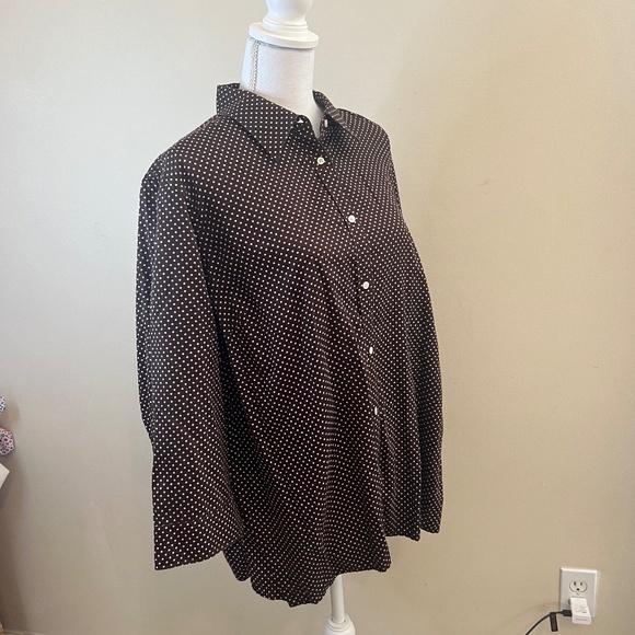 Ralph Lauren Chocolate Brown Dot Button Down Blouse Size 2X - Picture 2 of 7